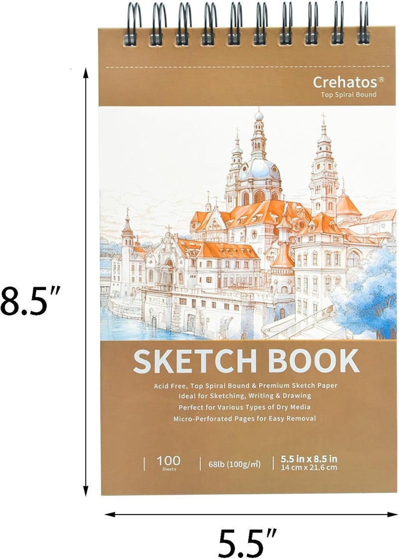 Crehatos 5.5" x 8.5" Small Sketch Book, Top Spiral Bound Sketch Pad, 100 Sheets Each 68lb/100gsm Drawing Paper, 2 Pack - Image 4